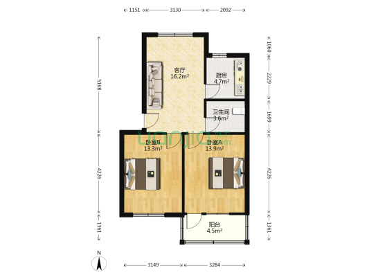 彩虹公寓 2室1厅1卫 63平方