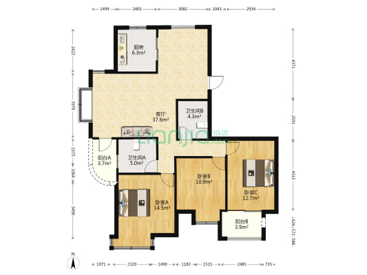 金色水岸 3室1厅2卫 140平方