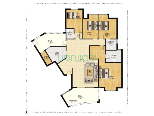 凯景中央首座 4室1厅3卫 216平方