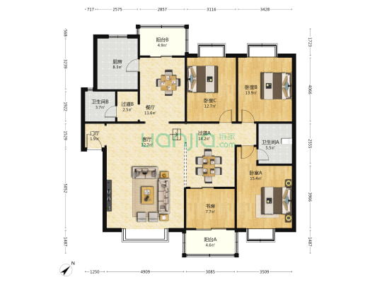 向阳花园B区 4室2厅2卫 161平方