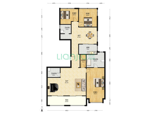 置地汇金商务中心 3室2厅3卫 210平方
