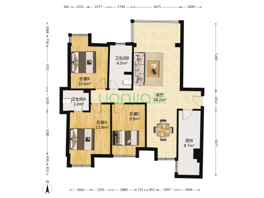 泰兴里 3室1厅2卫 93平方