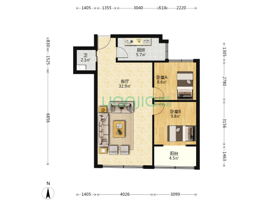 海马冲街13号 2室1厅1卫 73平方