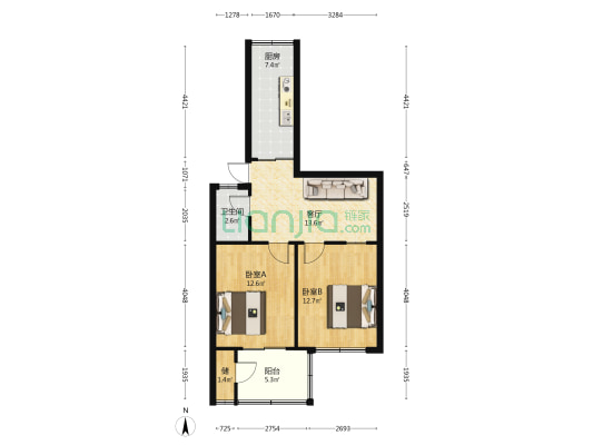 滏西大街97号院 2室1厅1卫 59平方