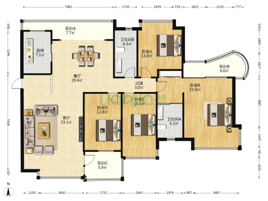 湖光山色一期 4室2厅2卫 179平方