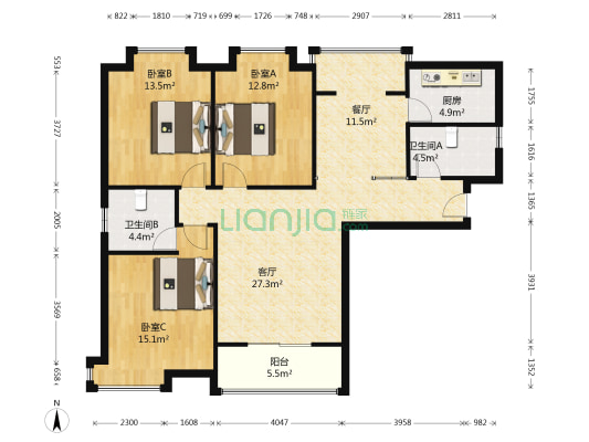 天润未来城南区 3室2厅2卫 119平方