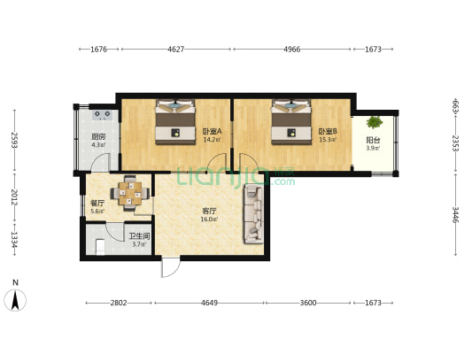 法院家属楼 2室2厅1卫 63平方