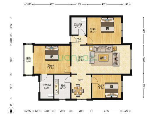 猫市巷28号 3室1厅2卫 121平方