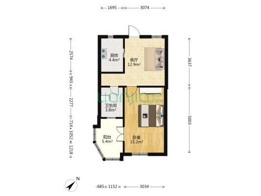 控江路1203号 1室1厅1卫 63平方