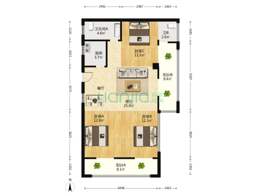 本昌·悦城 3室1厅2卫 111平方