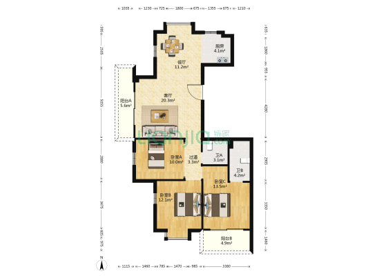 仙门锦园 3室2厅2卫 132平方
