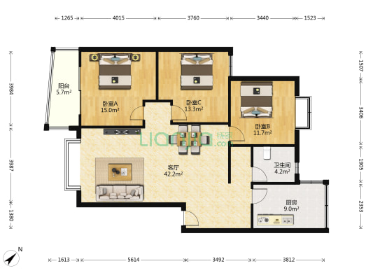润兰花园 3室1厅1卫 119平方