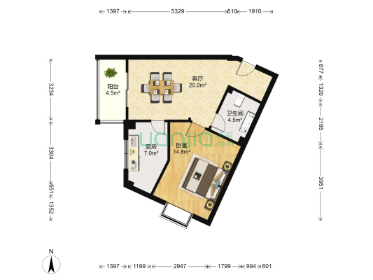 和平公寓 1室1厅1卫 68平方