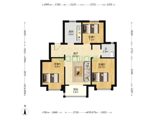 爱情·花园里 3室1厅1卫 89平方