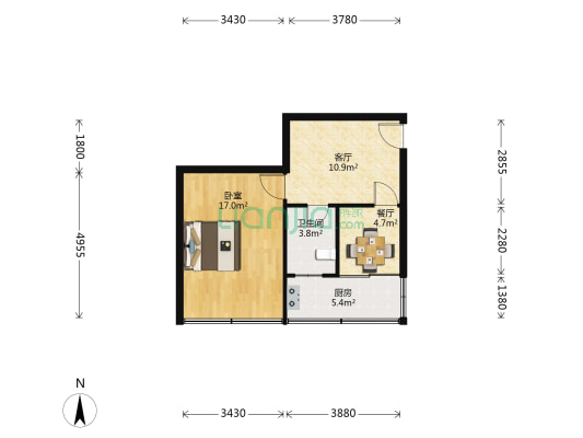 建新北街328号 1室2厅1卫 46平方