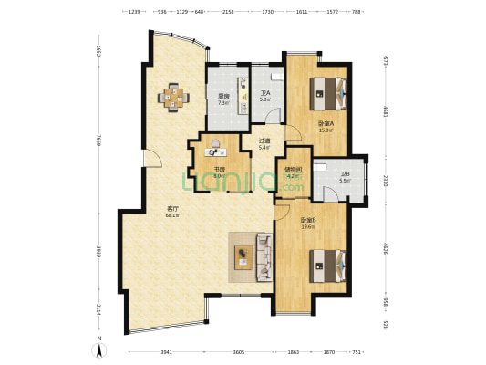 虹南公寓 3室1厅2卫 173平方