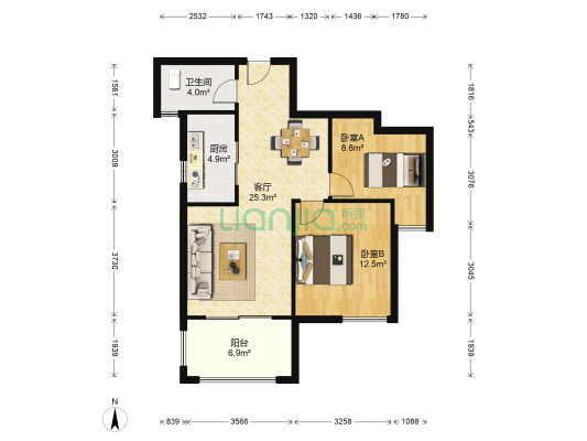 新时代城市家园 2室1厅1卫 85平方