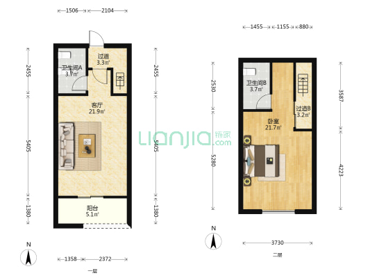 万科云城 1室1厅2卫 45平方