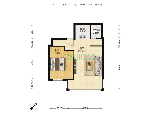 幸福枫景 1室1厅1卫 58平方