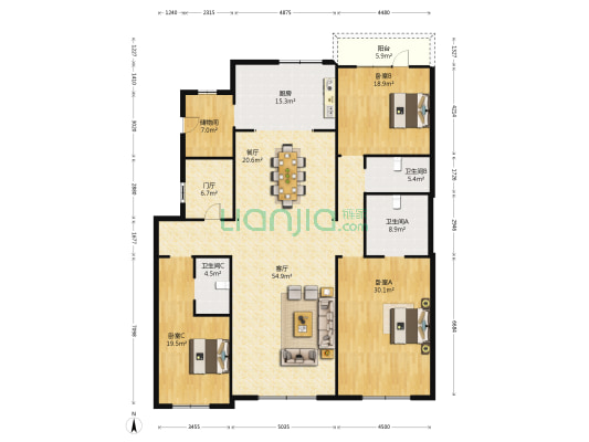 中海紫金苑J区 3室2厅3卫 213平方