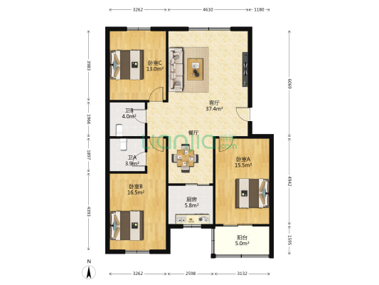 西绣岭小区 3室1厅2卫 125平方
