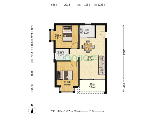 新联大厦 2室1厅1卫 70平方