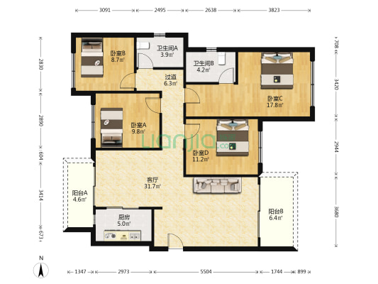 保利熙园 4室1厅2卫 128平方
