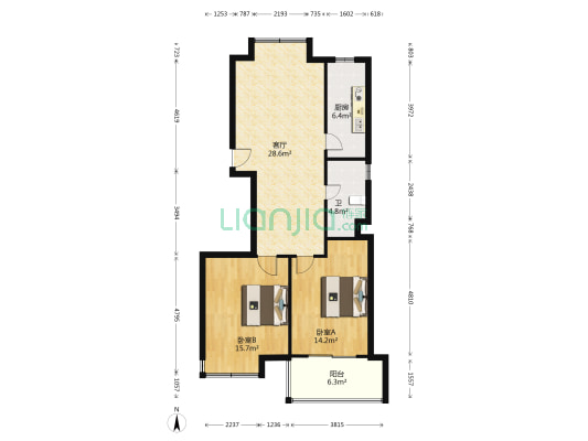 大庆生活家 2室1厅1卫 87平方