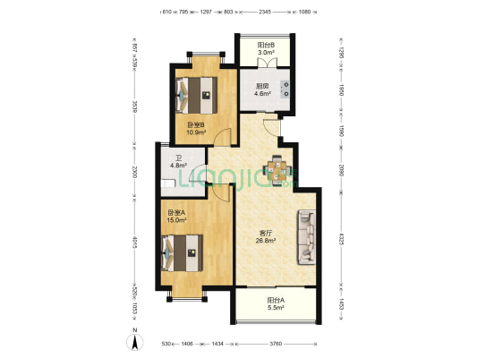 山河佳苑 2室1厅1卫 88平方