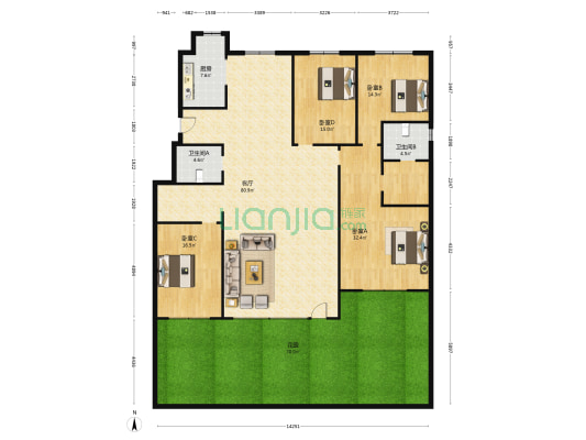 天安华府 4室1厅2卫 405平方