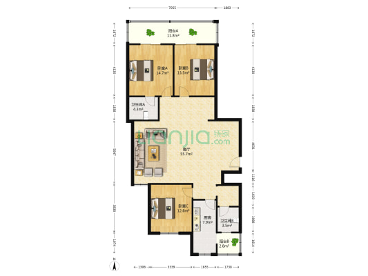 世纪锦园 3室1厅2卫 142平方