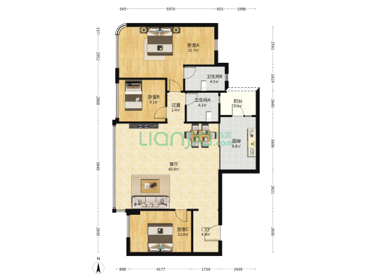 香港置地启元二期 3室1厅2卫 131平方