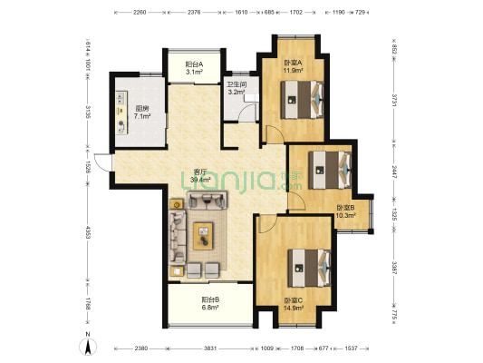 阳光逸品 3室1厅1卫 110平方