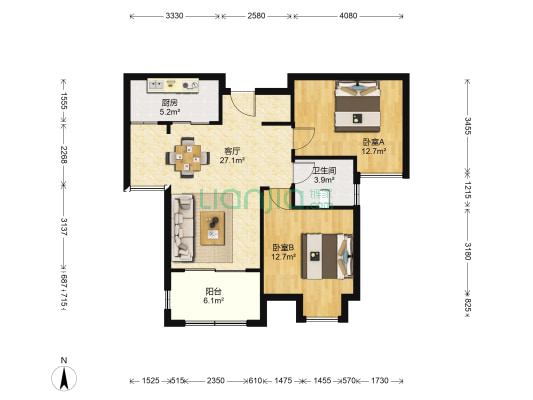 立信华府 2室1厅1卫 89平方