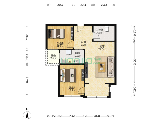 雅山新天地C区 2015年的房子 精装修 沙区户口-户型图