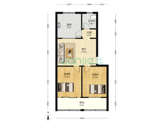 国立食品公司家属院 2室1厅1卫 86平方