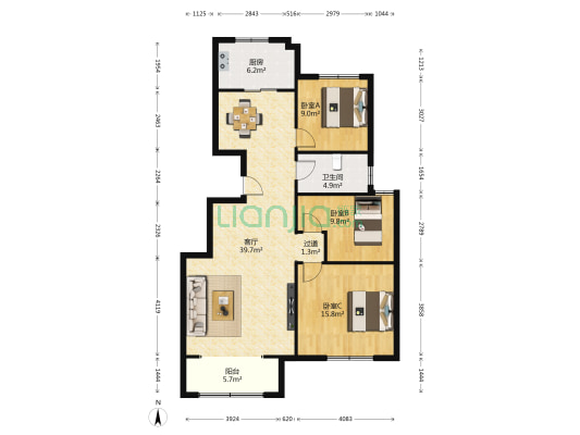 银丰南山墅 3室1厅1卫 124平方