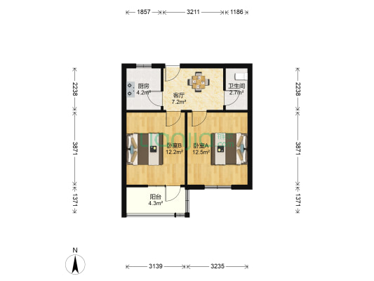 搪瓷厂南宿舍 2室1厅1卫 50平方
