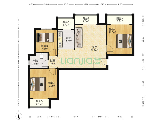 世纪龙庭C区 3室1厅1卫 96平方