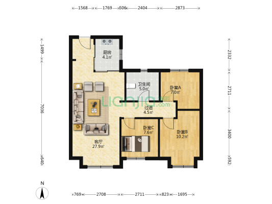 金地城E3区 3室1厅1卫 96平方