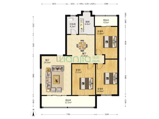 三汇电气小区 3室2厅1卫 144平方