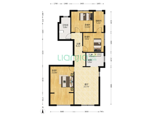 万科南湖春晓栖霞苑 3室1厅1卫 116平方