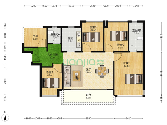 华创金麟府 5室1厅2卫 125平方