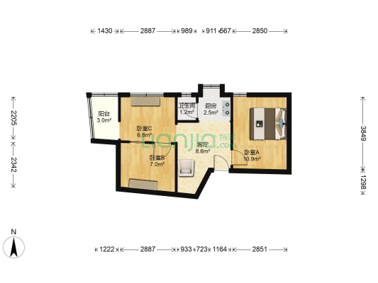 祝家巷 3室1厅1卫 50平方