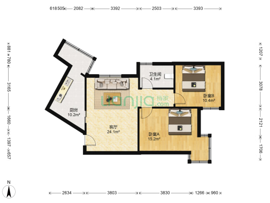 彩丽园 2室1厅1卫 89平方