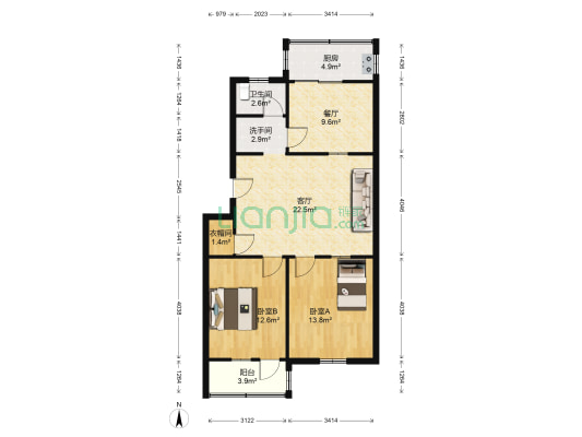 艺馨家园 2室2厅2卫 92平方
