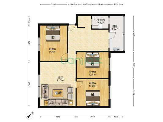 华阳大道三段11号 3室1厅1卫 95平方