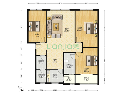 福康苑 3室2厅3卫 155平方