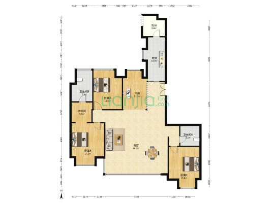 武汉万达御湖汉印 4室1厅2卫 227平方