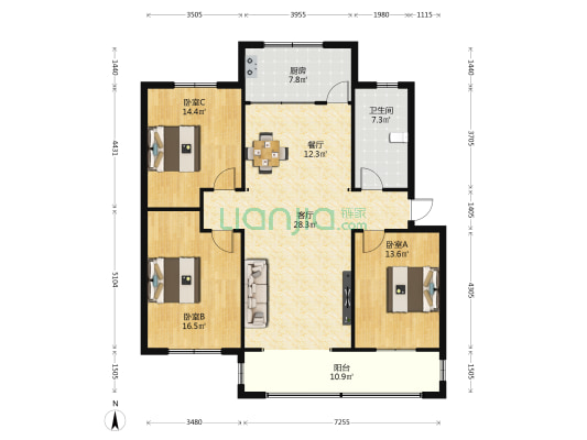 农村公路管理处家属院 3室2厅1卫 130平方